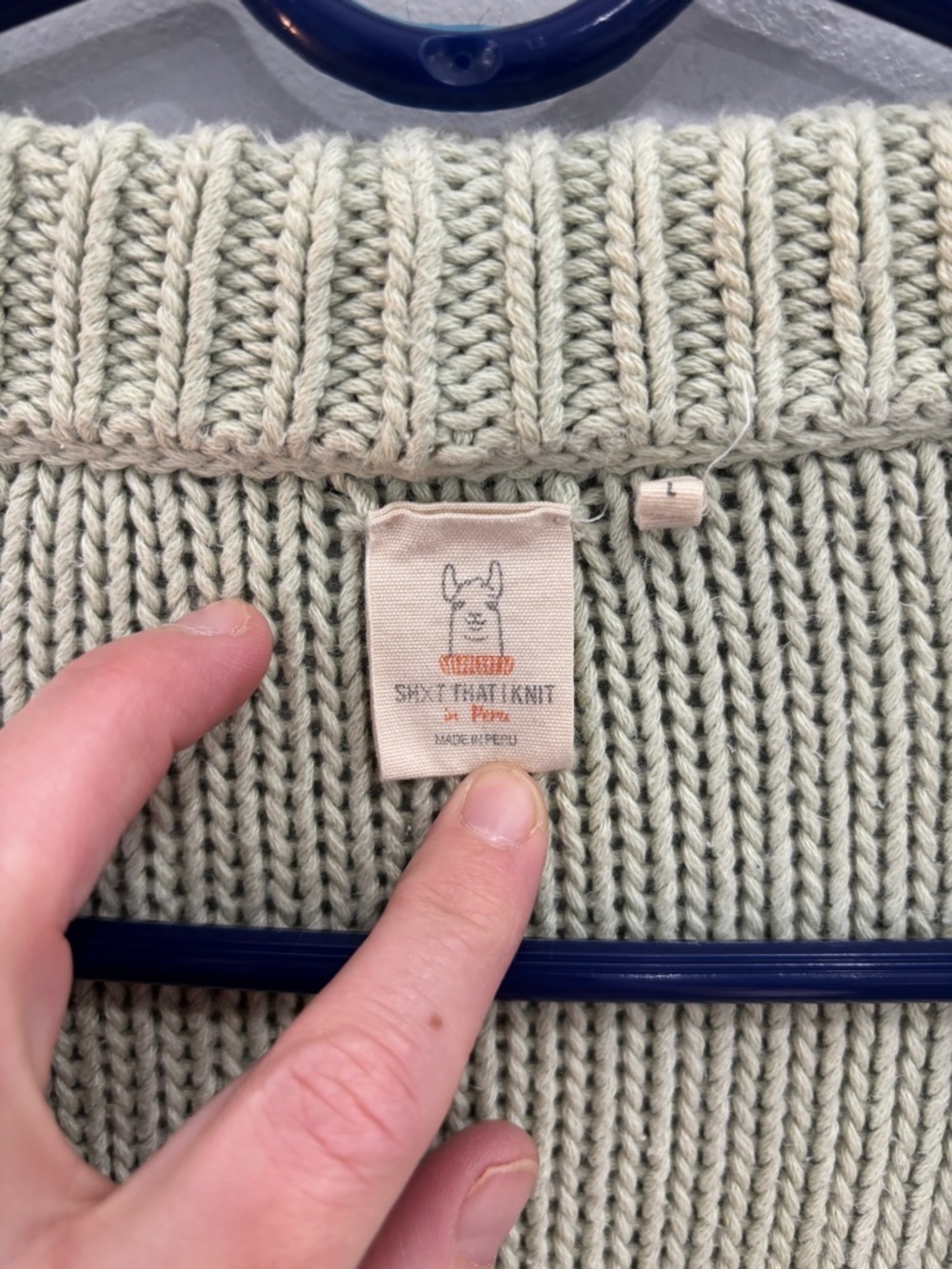 SHXT That I Knit Cozy Pale Sage Green Button-Up Cardigan Pima Cotton Large - Picture 8 of 9